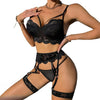 Completino Sexy Nero in Pizzo con Reggicalze Reggiseno e Perizoma Hot Lingerie