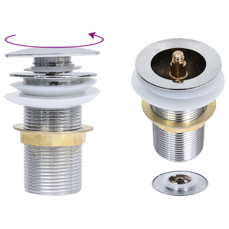 Scarico a Pressione Senza Troppopieno Cromo 6,4x6,4x9,1cm in Zinco e Ottone