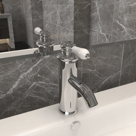 Rubinetto per Lavabo del Bagno Finitura Cromo 130x180 mm Pomello Bianco