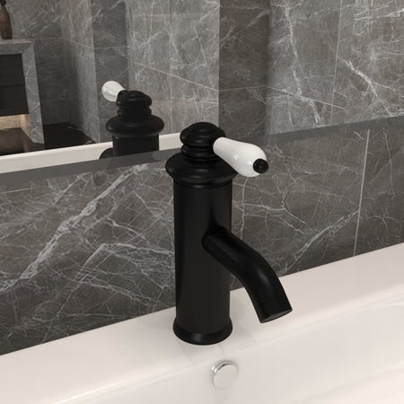 Rubinetto per Lavabo del Bagno Colore Nero 130x180 mm Pomello Bianco