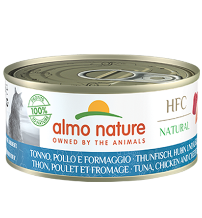 Almo Nature Scatoletta HFC Natural gusto Tonno Pollo e Formaggio per Gatti Adulti