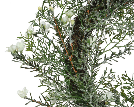 Ghirlanda tonda natalizia congelata color Verde, dietro porta da 40 cm