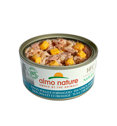 Almo Nature Scatoletta HFC Natural gusto Tonno Pollo e Formaggio per Gatti Adulti