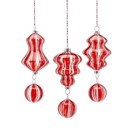 Palline per albero di Natale in vetro, rosso trasparente, confezione 3 pezzi, 18 cm