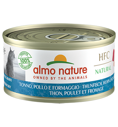 Almo Nature Scatoletta HFC Natural gusto Tonno Pollo e Formaggio per Gatti Adulti