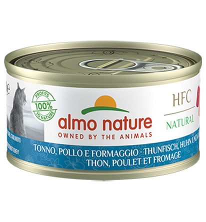 Almo Nature Scatoletta HFC Natural gusto Tonno Pollo e Formaggio per Gatti Adulti