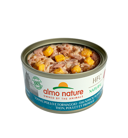 Almo Nature Scatoletta HFC Natural gusto Tonno Pollo e Formaggio per Gatti Adulti