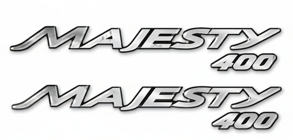 2 ADESIVI resinati 3D cromo SCRITTA compatibile per SCOOTER YAMAHA MAJESTY 400