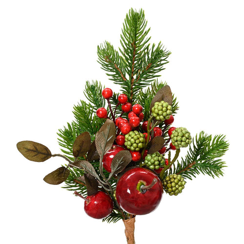 Ramo con pino e palline rosse e verdi per decorazioni natalizie, da 26 cm