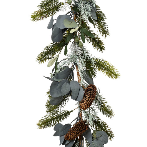 Ghirlanda natalizia verde e argento, decorazione natalizia, festone da 180 cm