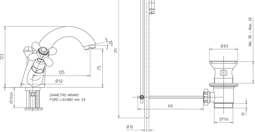 Monoblocco Lavabo Bagno Retrò Liberty Cromato Paini