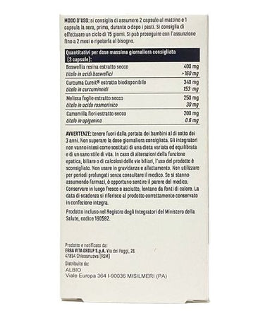 Coliev Calm 45 capsule Curcuma, Camomilla, Boswellia, irritazione intestinale, favorisce la regolarità intestinale