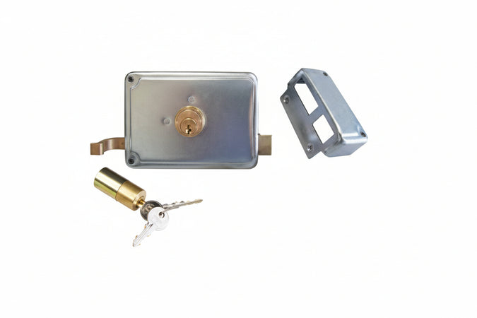 Serratura Per Cancello Catenaccio+Scrocco Doppio Cilindro Fisso 2 Mand- - Mm.70 Dx (P2770100) - 1 Pezzi Facchinetti