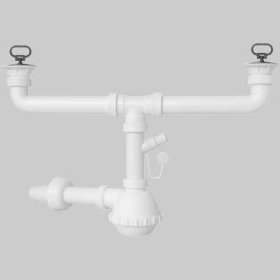 Sifone Per Lavello A Fiasca A 2 Vie Con Pilette E Attacco Lavastoviglie 11/2 X Ø32/40 Mm - 1 Pezzi - Idroweb