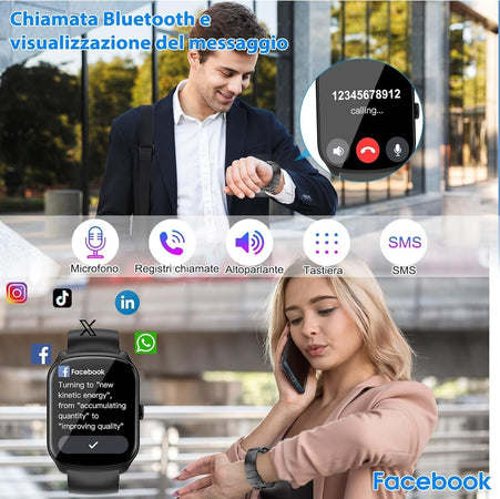 Smartwatch Uomo Donna, 1.95" Schermo Curvo Orologio Chiamate 110 Modalità IP68