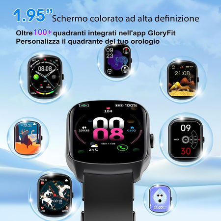 Smartwatch Uomo Donna, 1.95" Schermo Curvo Orologio Chiamate 110 Modalità IP68