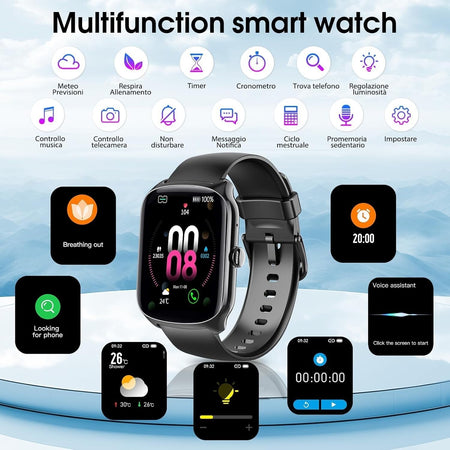 Smartwatch Uomo Donna, 1.95" Schermo Curvo Orologio Chiamate 110 Modalità IP68