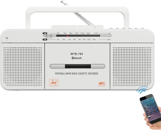 Lettore di cassette retrò WTB-795 con radio stereo USB/Bluetooth/AM/FM MP3