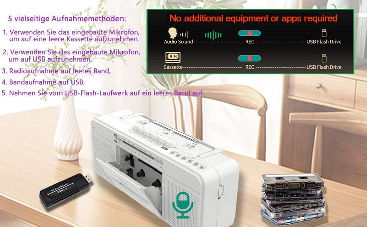 Lettore di cassette retrò WTB-795 con radio stereo USB/Bluetooth/AM/FM MP3