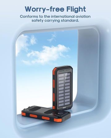 Power Bank Solare 30000mAh, 2 porte di uscita USB e ingresso micro USB