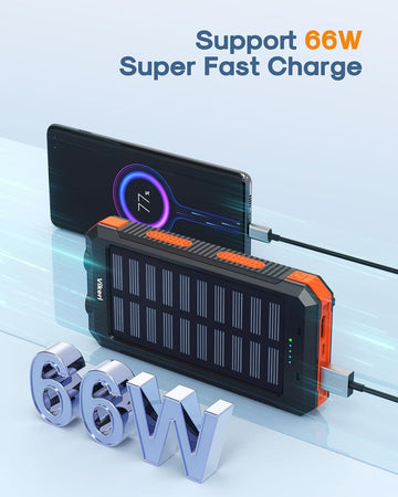 Power Bank Solare 30000mAh, 2 porte di uscita USB e ingresso micro USB