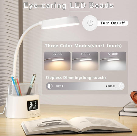 Lampada da Scrivania LED Con Luce RGB 3 Modalità di Colore Portapenne Orologio