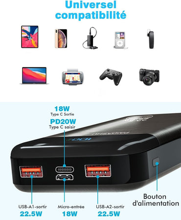 Power Bank 27000mAh per Cellulare Ricarica Rapida USB C con Display LED PAIDASHU