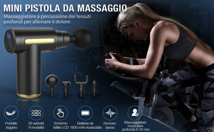 Mini pistola per massaggio muscolare,con 6 livelli regolabili e 4 testine