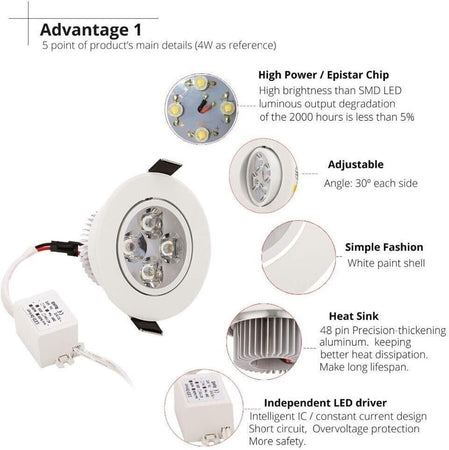 10 Faretti antiabbagliamento a LED Plafoniere Incasso con Downlight girevoli