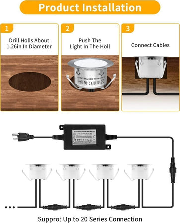 Sararoom Kit luci d incasso a LED dimmerabili, 10Pcs Φ1.65 in Luce per gradini