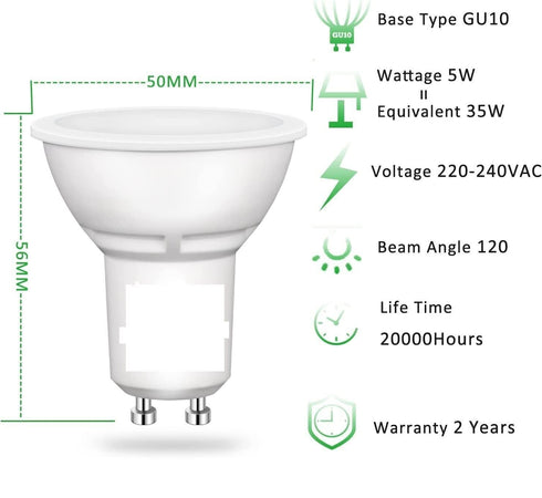 Lampadine LED GU10 5W (10 Pezzi),Luce Bianco Caldo 3000K ,Pari a Faretto Alogeno