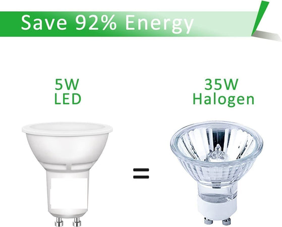 Lampadine LED GU10 5W (10 Pezzi),Luce Bianco Caldo 3000K ,Pari a Faretto Alogeno