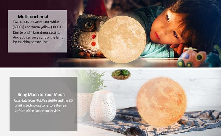 Lampada lunare, stampa 3D Luce lunare, Luce notturna Lampada fredda Lampada luna