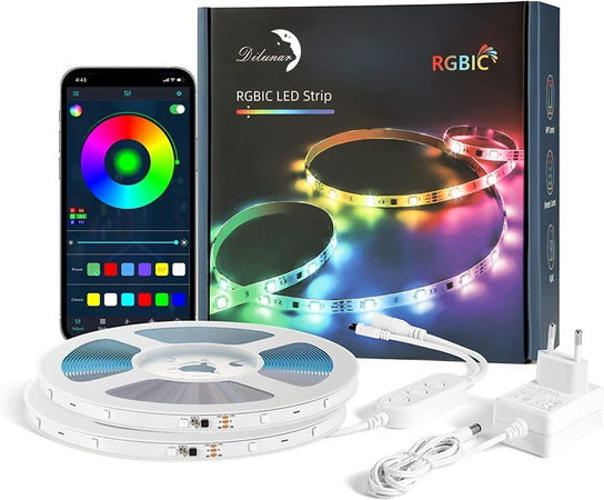 Dilunar Striscia LED RGBIC 5 Metri, Smart LED Strisce Bluetooth Dimmerabile