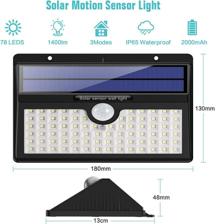 Luci Solari Esterno, 78 LED Super Luminosa Lampada Solare esterno, Confezione