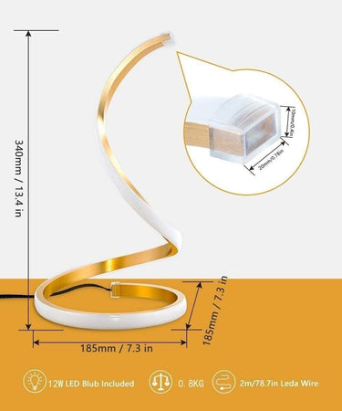 SENFAY Lampada da tavolo a LED a spirale, lampada da comodino moderna