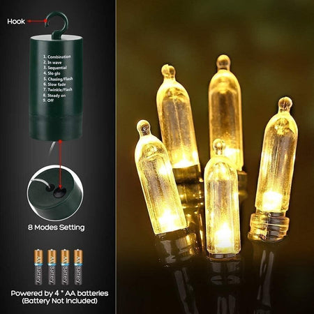Luci natalizie a batteria, 33ft 100 LED Luci natalizie da esterno a batteria