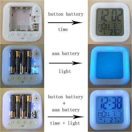 Sveglia a LED con gatto carino per bambini 7 colori luminosi Orologio digitale