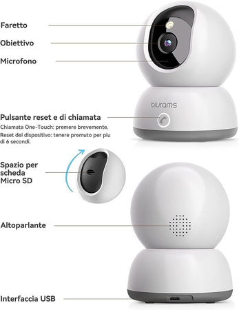 blurams Telecamere Wifi Interne 2K,Videocamera Sorveglianza Interno Wifi