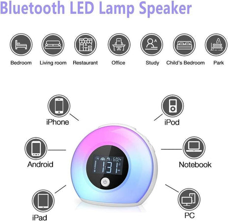 Altoparlante Bluetooth con luce sveglia, Lampada da tavolo Sveglia, Lampada