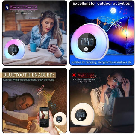 Altoparlante Bluetooth con luce sveglia, Lampada da tavolo Sveglia, Lampada