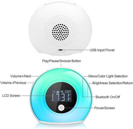 Altoparlante Bluetooth con luce sveglia, Lampada da tavolo Sveglia, Lampada
