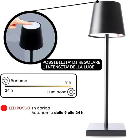 Lampada da Tavolo Senza Fili Ricaricabile da Comodino o Scrivania con Presa USB