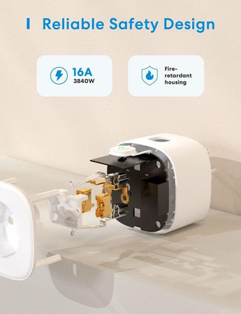 Meross Presa Smart WiFi, Presa Intelligente WiFi 16A 3840W, Smart Plug (Type F)