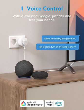 Meross Presa Smart WiFi, Presa Intelligente WiFi 16A 3840W, Smart Plug (Type F)