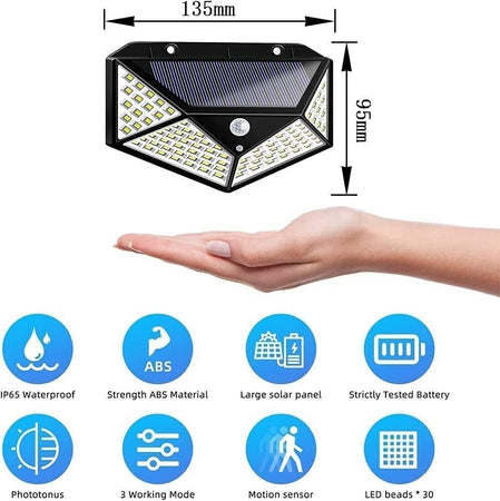 Faro faretto lampada luce da Esterno 100 Led solare con sensore movimento