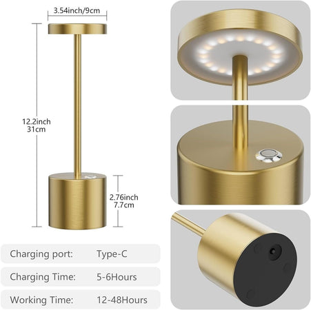 Lampada da tavolo LED senza fili Coinmit dorata, confezione da 2 lampade