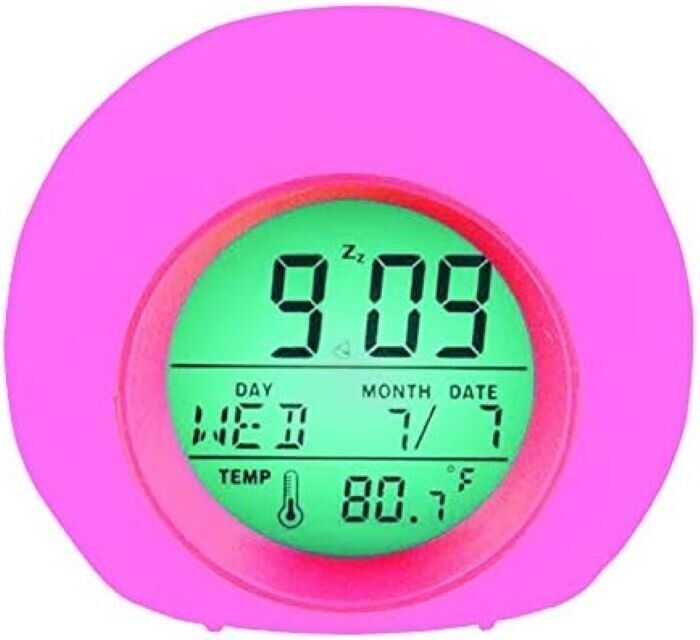 WANGCL Sveglia digitale 12/24 ore su 24 comodino con retroilluminazione display LCD calendario data e display temperatura (rosa