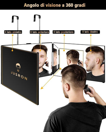JUSRON Specchio Trucco a 3 Vie, Portatile Specchio a 360 Gradi Capelli, Specchio