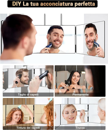 JUSRON Specchio Trucco a 3 Vie, Portatile Specchio a 360 Gradi Capelli, Specchio